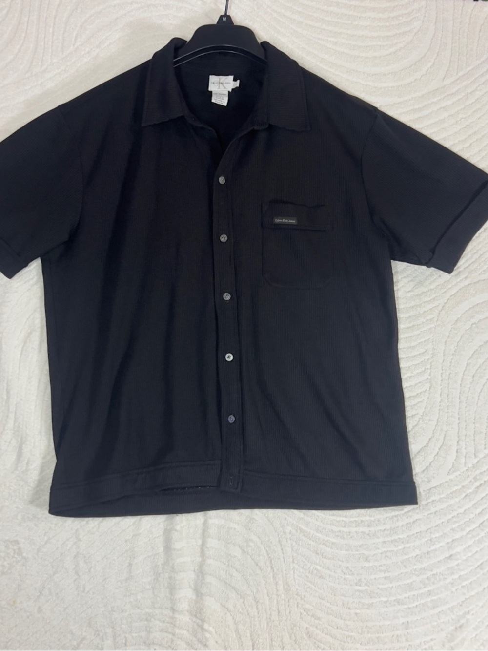 Calvin Klein Jeans Black Short-Sleeve Button-Down Shirt Short Sleeve Size L